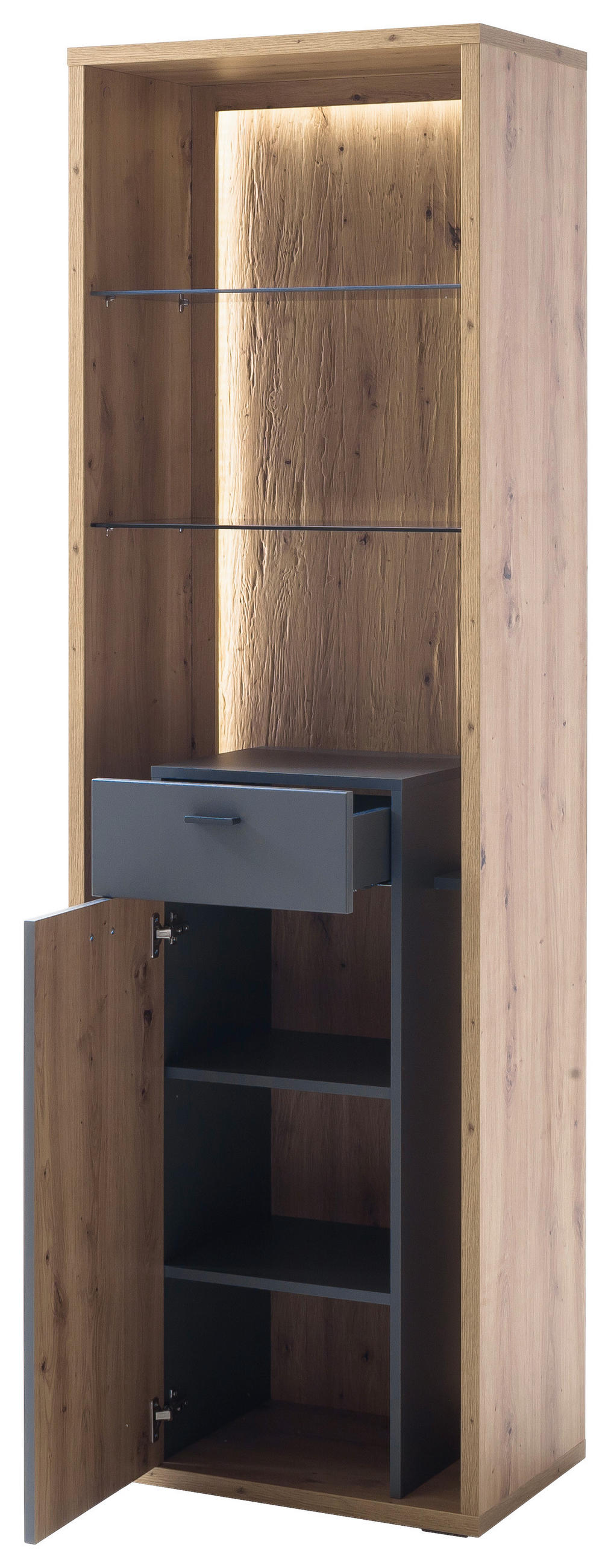 VITRINEGrau, Eichefarben  - Eichefarben/Grau, Design, Glas/Holzwerkstoff (66/209/40cm) - MID.YOU