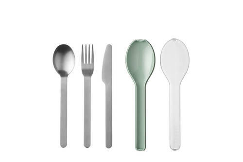 BESTECKSET ELLIPSE 3-teilig Edelstahl - Salbeigrün/Silberfarben, KONVENTIONELL, Kunststoff/Metall (19,5/5,1/2,3cm) - Mepal