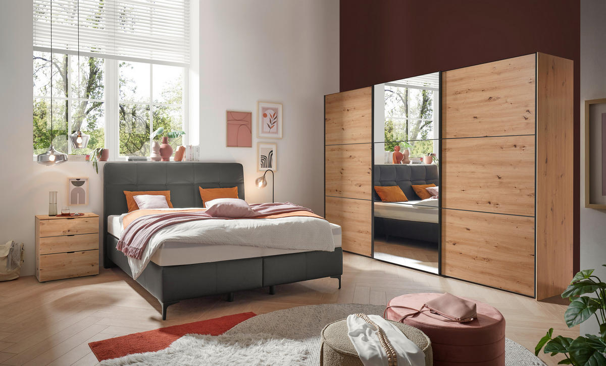 SCHWEBETÜRENSCHRANK in Eiche Artisan  - Schwarz/Eiche Artisan, Holzwerkstoff/Metall (249/222/68cm) - Moderano