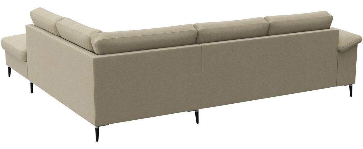 ECKSOFA Beige Chenille, Webstoff, Flachgewebe  - Beige/Schwarz, Design, Textil/Metall (247/225cm) - Livetastic