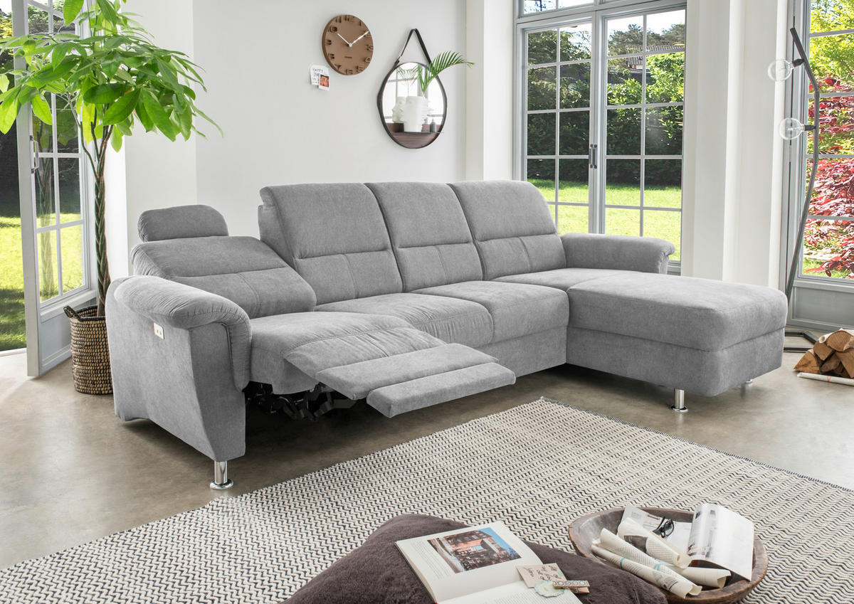 ECKSOFA Grau Mikrofaser  - Chromfarben/Grau, KONVENTIONELL, Textil/Metall (292/165cm) - Livetastic
