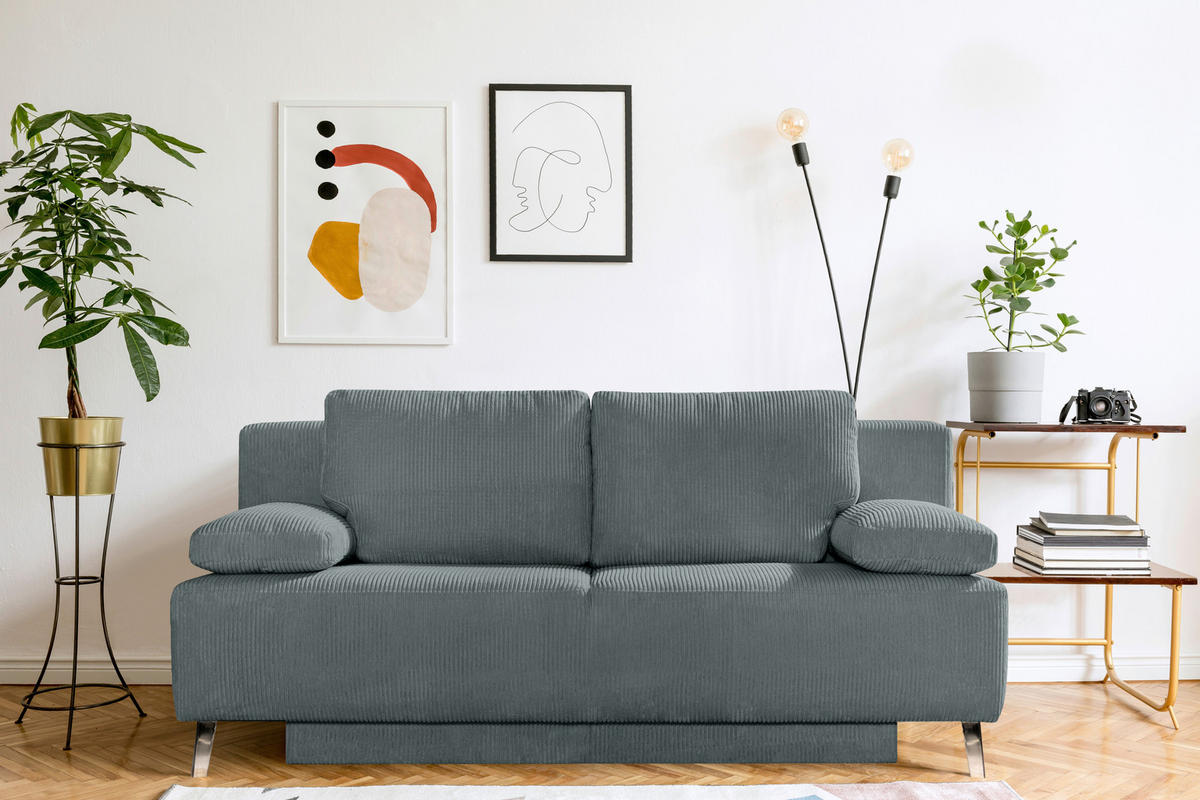 SCHLAFSOFA Cord Grau  - Chromfarben/Grau, Modern, Textil/Metall (197/92/88cm) - Novel