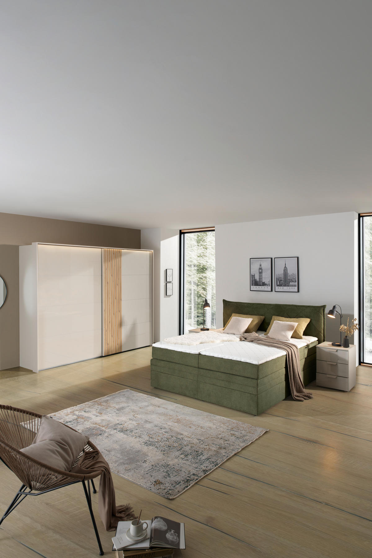 BOXSPRING-ÁGY 180/200 cm  zöld  - fekete/zöld, Konventionell, textil/fa (180/200cm) - Welnova