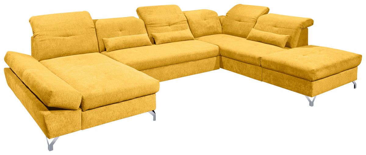 WOHNLANDSCHAFT in Mikrovelours Gelb  - Gelb/Silberfarben, Modern, Textil/Metall (168/350/245cm) - MID.YOU