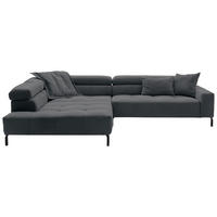 ECKSOFA Anthrazit Feincord Rücken echt, Kopfteilverstellung, Sitzvorzug  - Anthrazit/Schwarz, KONVENTIONELL, Textil/Metall (219/311cm) - Hom`in