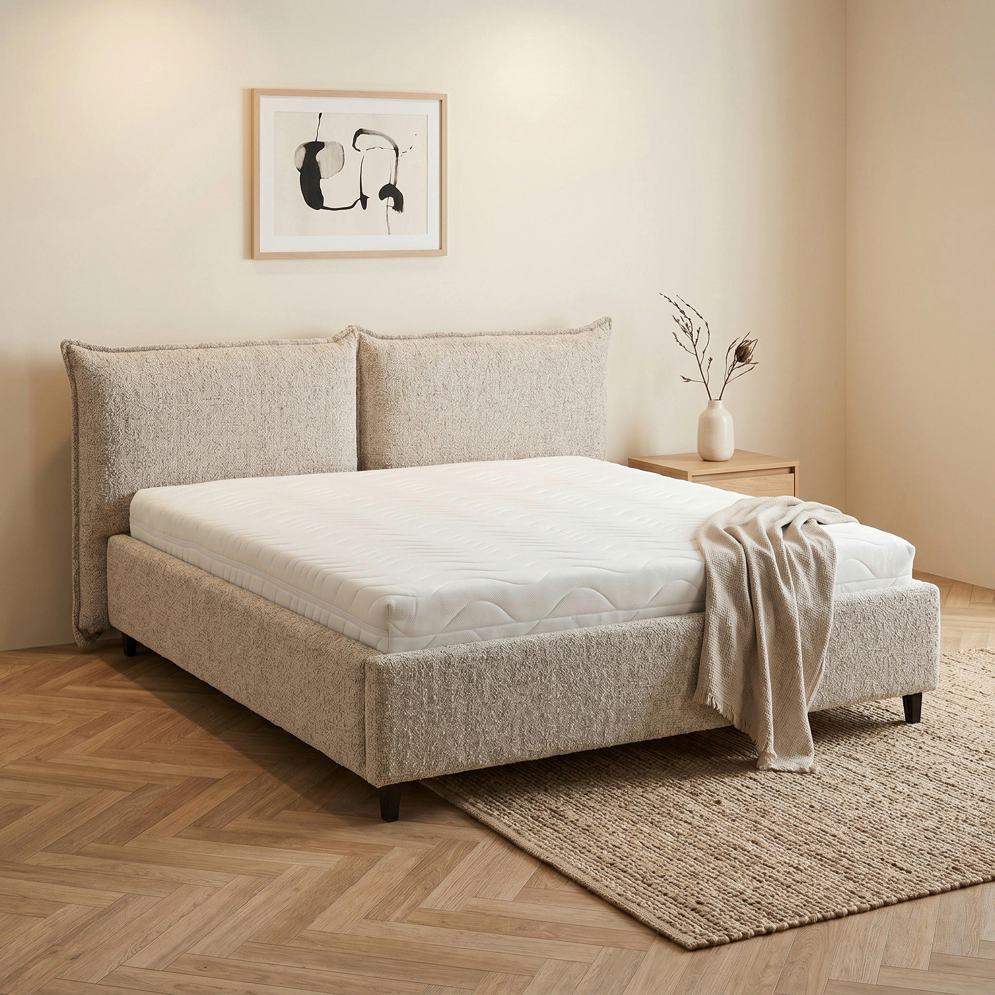 POLSTERBETT gepolstertes Kopfteil, Lattenrost, Bettkasten Naturfarben 180/200 cm  - Schwarz/Naturfarben, MODERN, Holz/Textil (180/200cm) - Livetastic