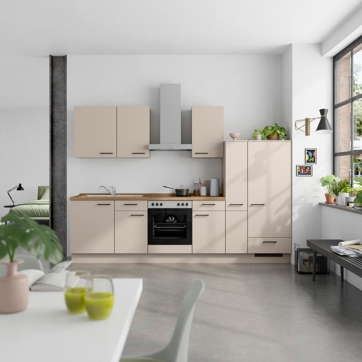 KÜCHENLEERBLOCK 300 cm   in Eichefarben, Sandfarben  - Sandfarben/Eichefarben, MODERN, Holzwerkstoff/Metall (300cm) - Nobilia