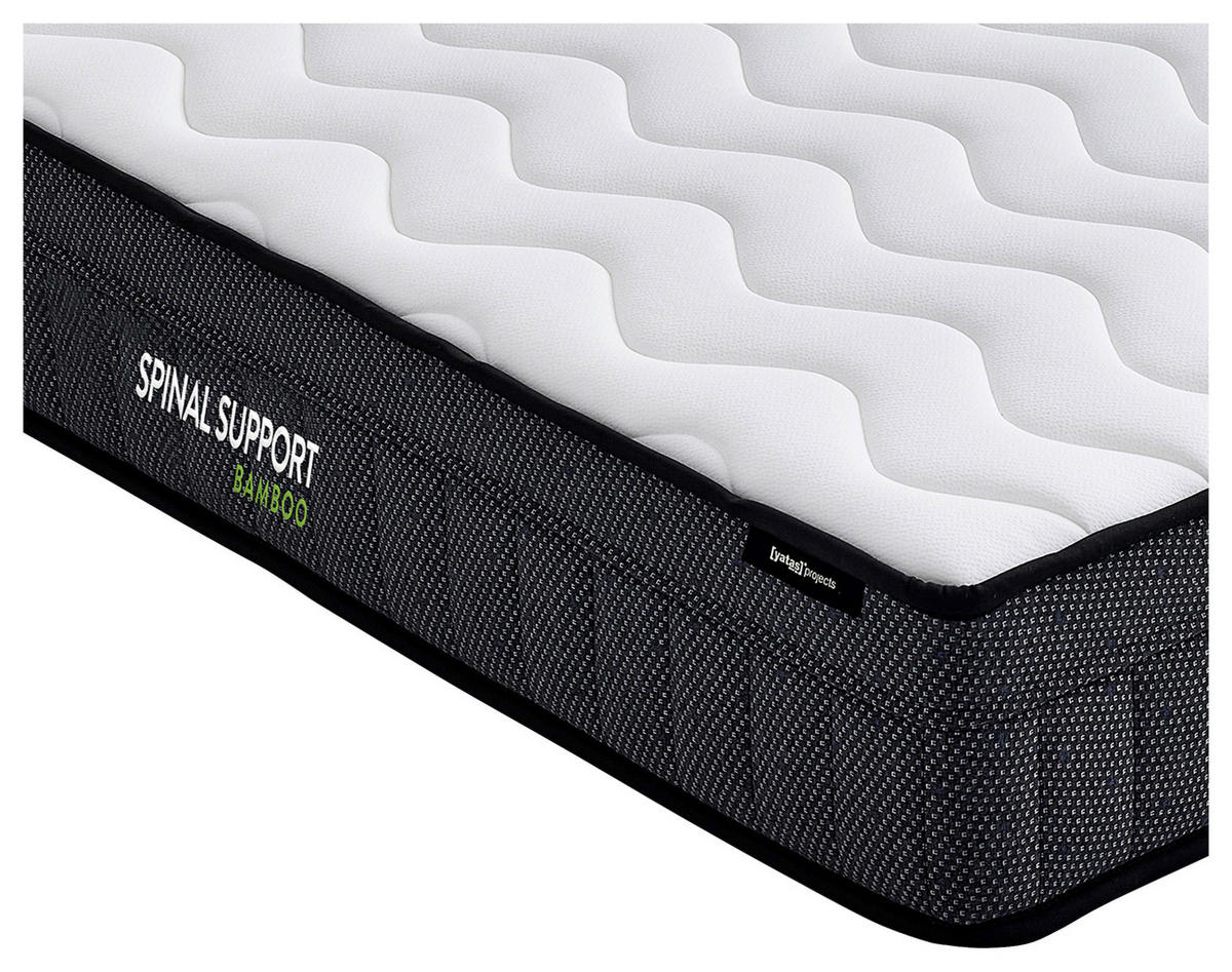 TASCHENFEDERKERNMATRATZE Spinal Support X-SAS Bamboo, 180/200 cm, Höhe ca.: 25 cm, H2 = mittel,  - Dunkelgrau/Weiß, Basics, Textil (180/200cm) - Yatas