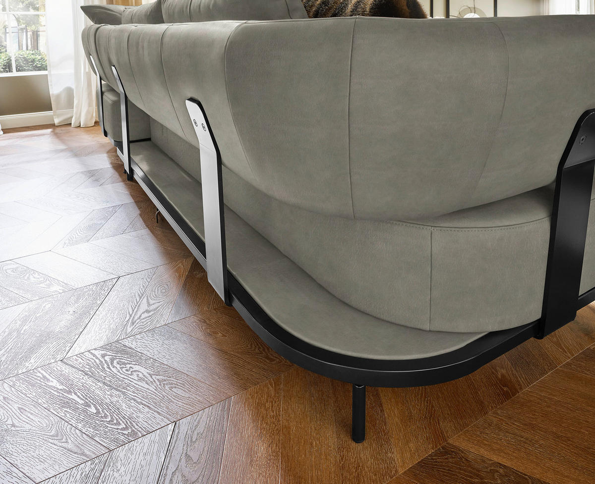 ECKSOFA in Echtleder Grau  - Schwarz/Grau, Design, Leder/Metall (302/237cm) - Dieter Knoll
