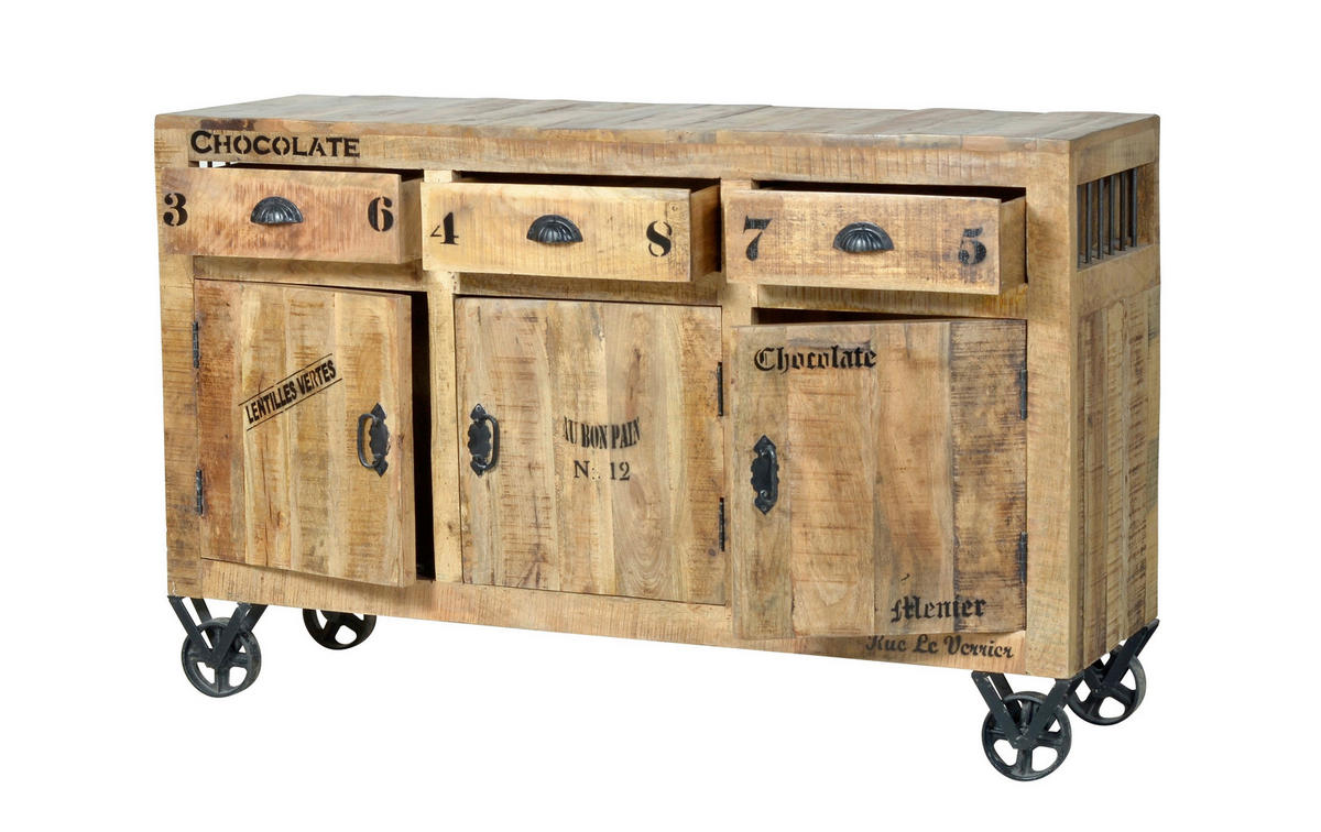 SIDEBOARD  140/86/40 cm 3 Schublade(n)  - Schwarz/Naturfarben, Design, Holz/Metall (140/86/40cm) - MID.YOU