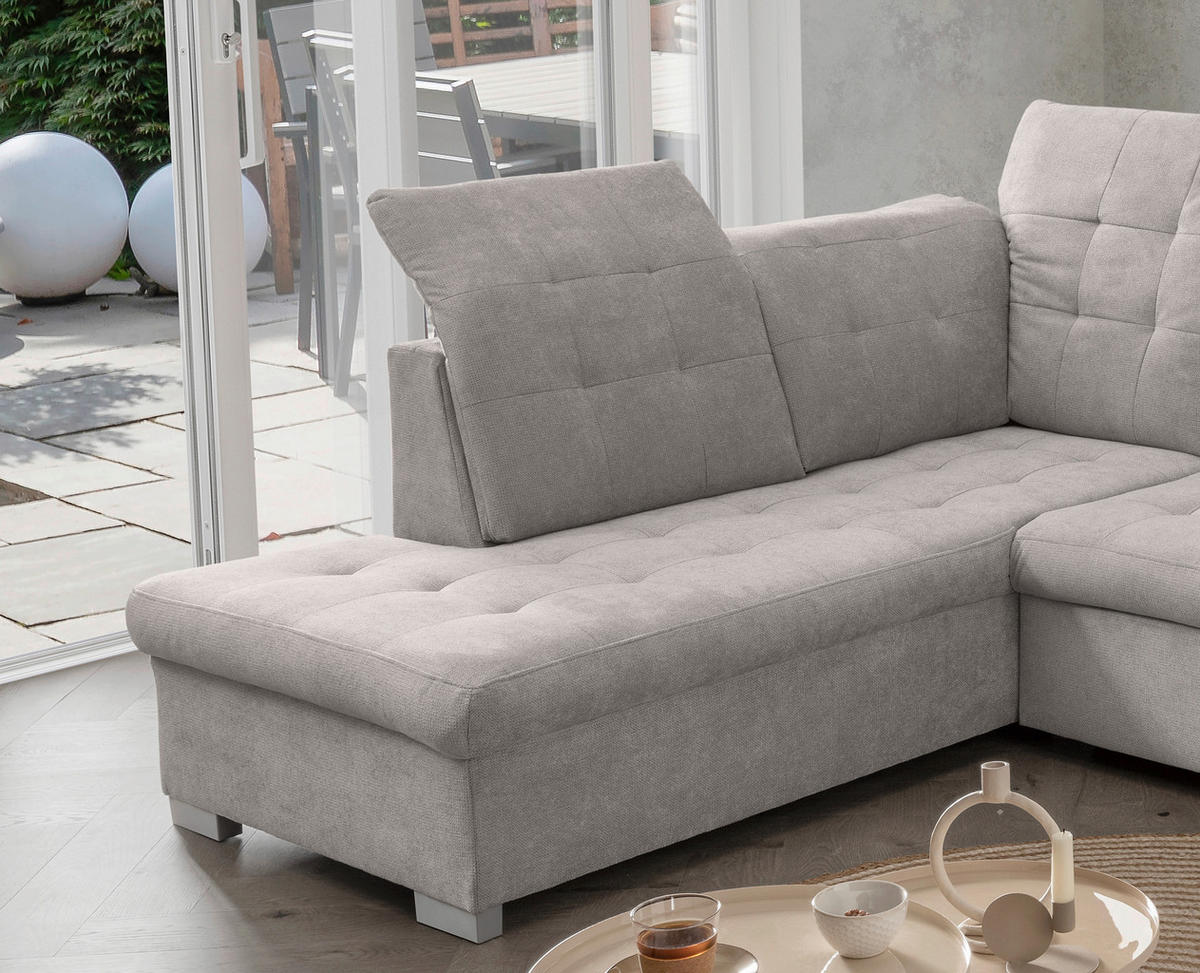 WOHNLANDSCHAFT Grau Chenille  - Chromfarben/Grau, MODERN, Kunststoff/Textil (212/330/169cm) - Livetastic
