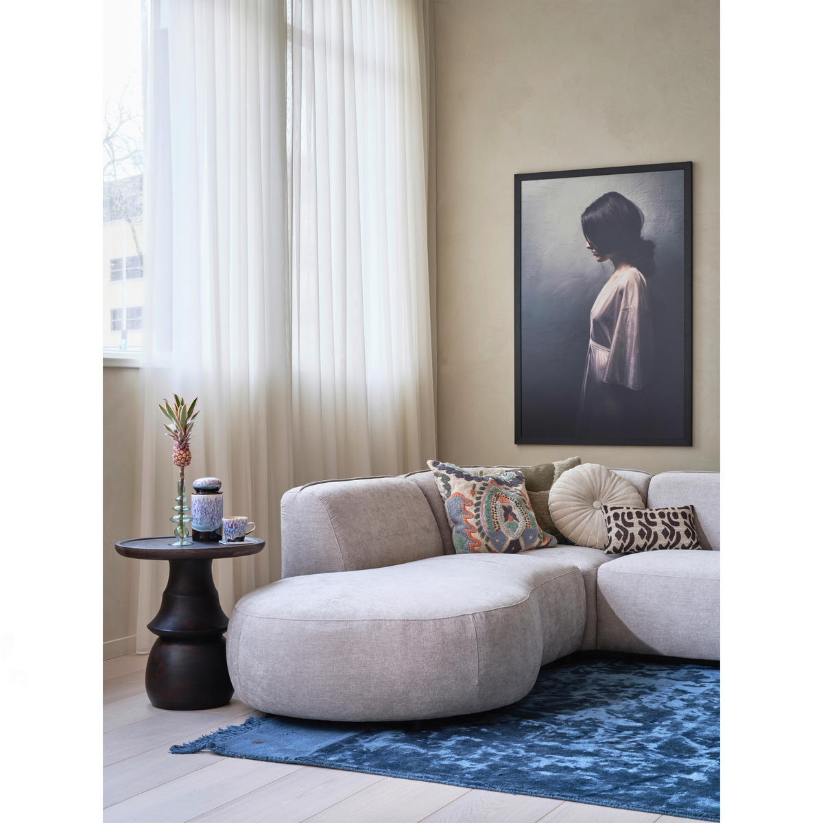 ECKSOFA Polly in Webstoff Sandfarben   - Sandfarben/Schwarz, Design, Kunststoff/Textil (245/353/150cm) - Livetastic