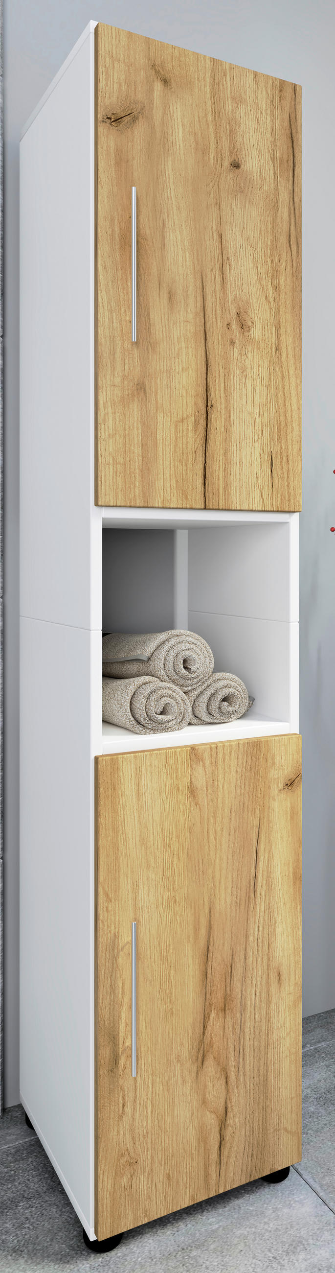 HOCHSCHRANK 31/160/30 cm  - Honigeiche/Silberfarben, MODERN, Holzwerkstoff/Kunststoff (31/160/30cm) - MID.YOU