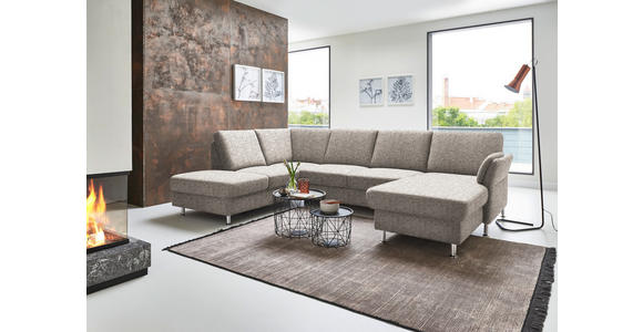 WOHNLANDSCHAFT in Flachgewebe Graubraun - Chromfarben/Graubraun, KONVENTIONELL, Textil/Metall (200/305/168cm) - Voleo
