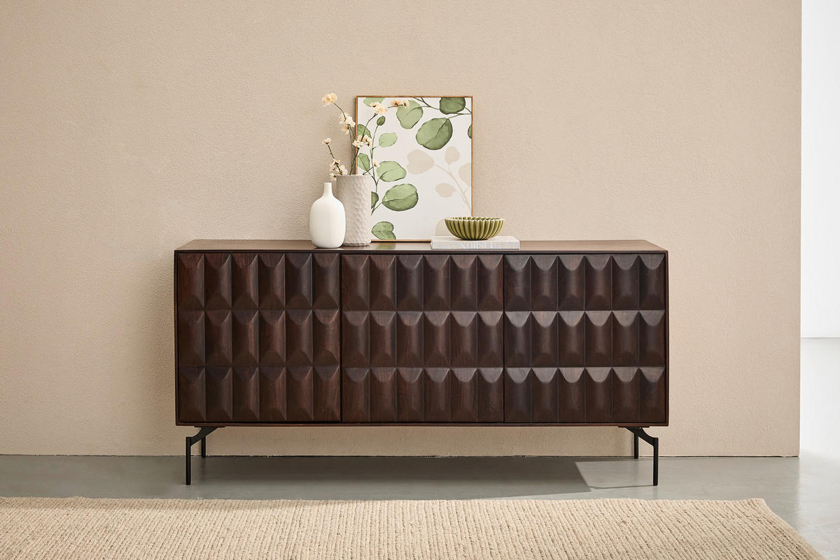 SIDEBOARD  160/76/40 cm  - Nussbaumfarben/Schwarz, KONVENTIONELL, Holz/Metall (160/76/40cm) - Livetastic