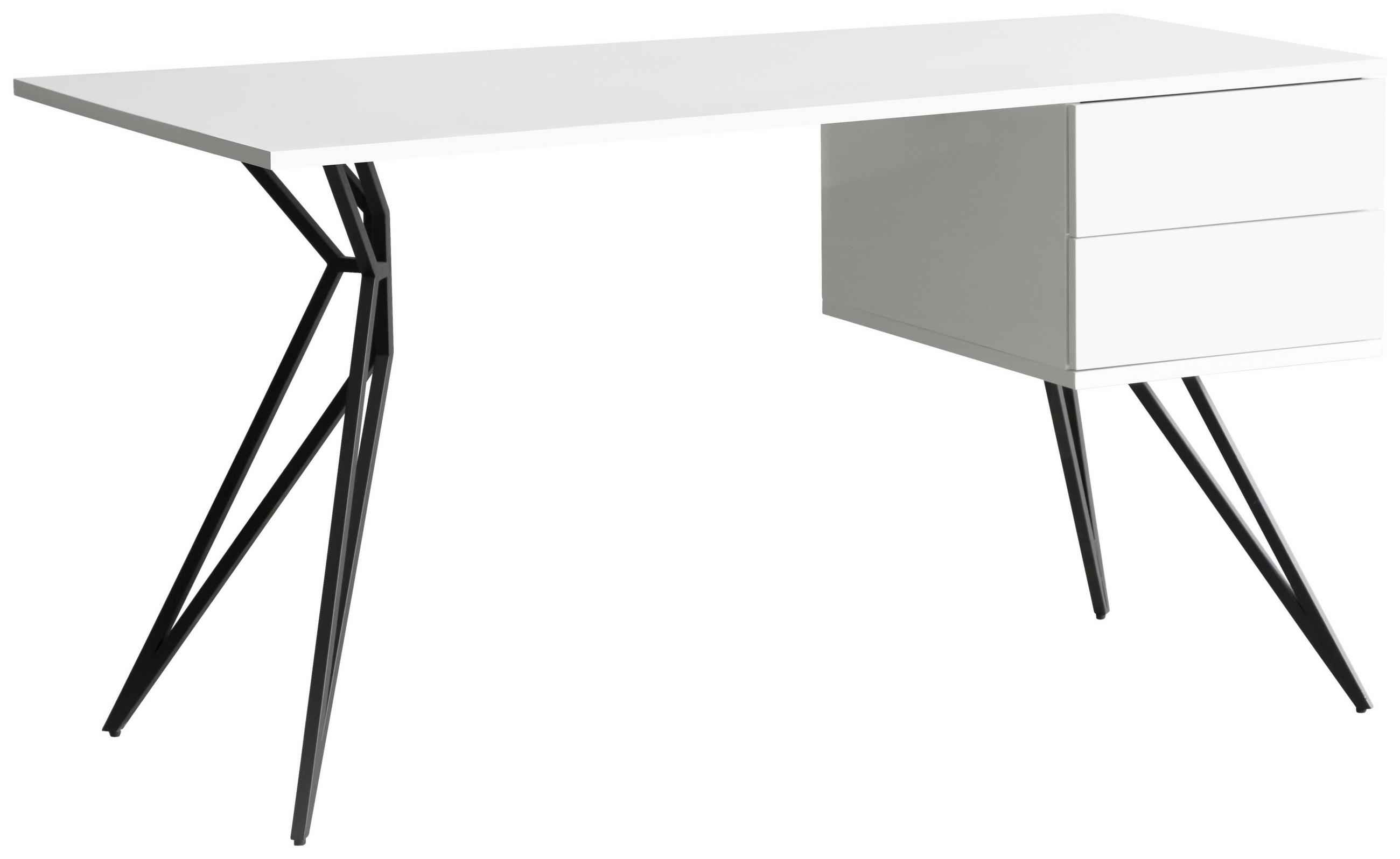 SCHREIBTISCH 140/60/75 cm  in Schwarz, Weiß Hochglanz  - Weiß Hochglanz/Schwarz, Design, Holzwerkstoff/Metall (140/60/75cm) - Novel