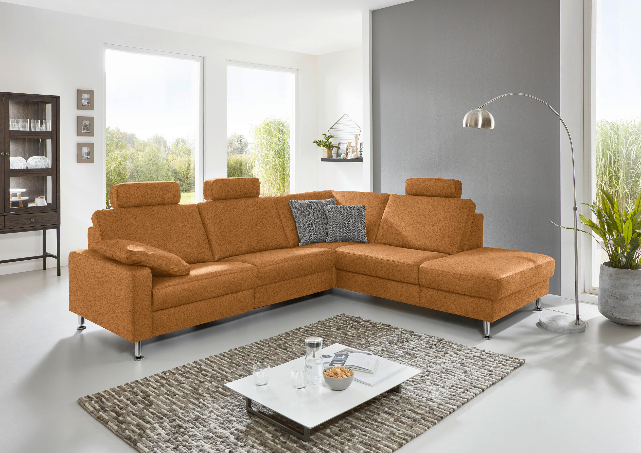 ECKSOFA in Mikrofaser Hellbraun  - Hellbraun/Alufarben, Design, Textil/Metall (275/242cm) - Dieter Knoll