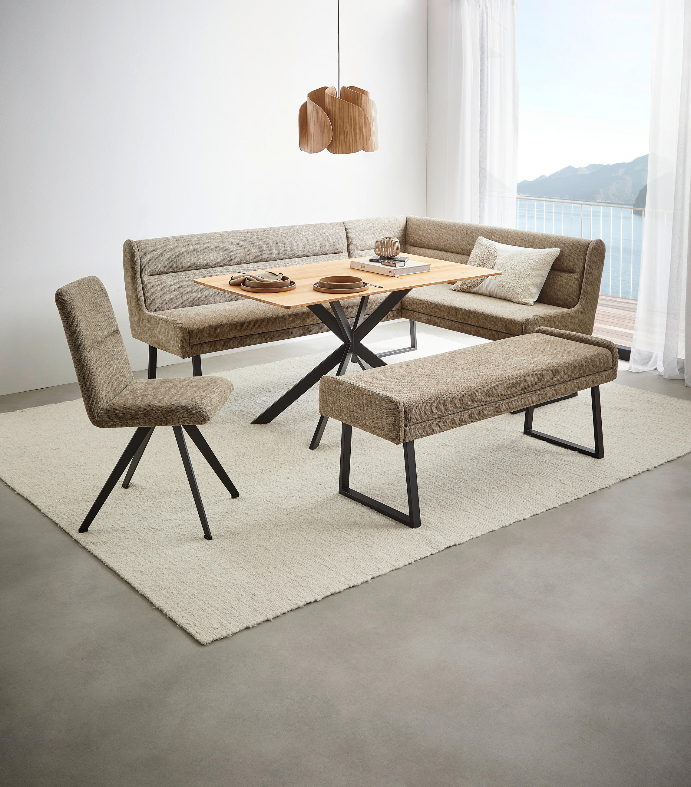 HOCKERBANK 160/49/49 cm Webstoff Schwarz, Taupe  - Taupe/Schwarz, Design, Textil/Metall (160/49/49cm) - Novel