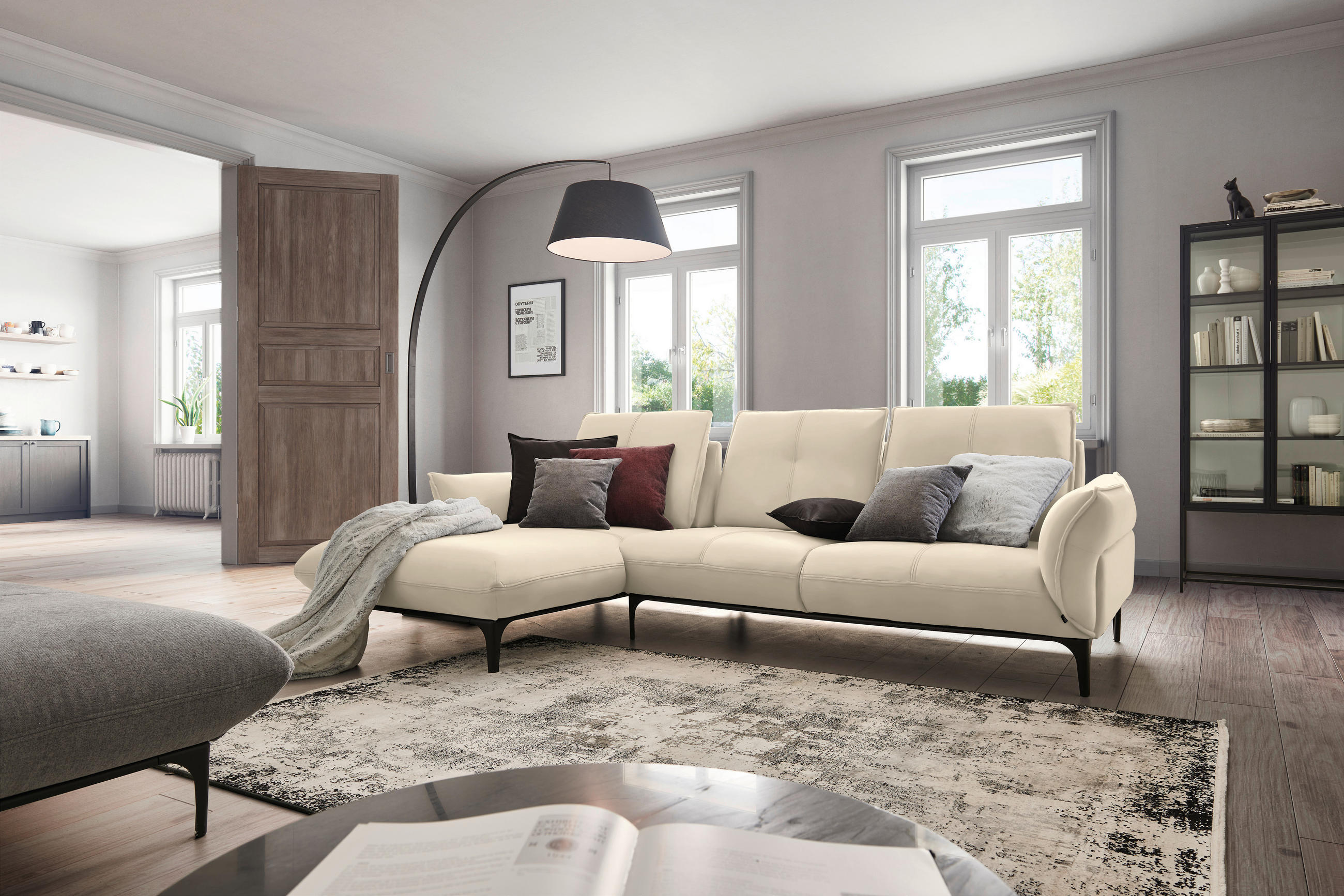 ECKSOFA in Echtleder Beige  - Beige/Schwarz, Natur, Leder (182/277cm) - Valnatura
