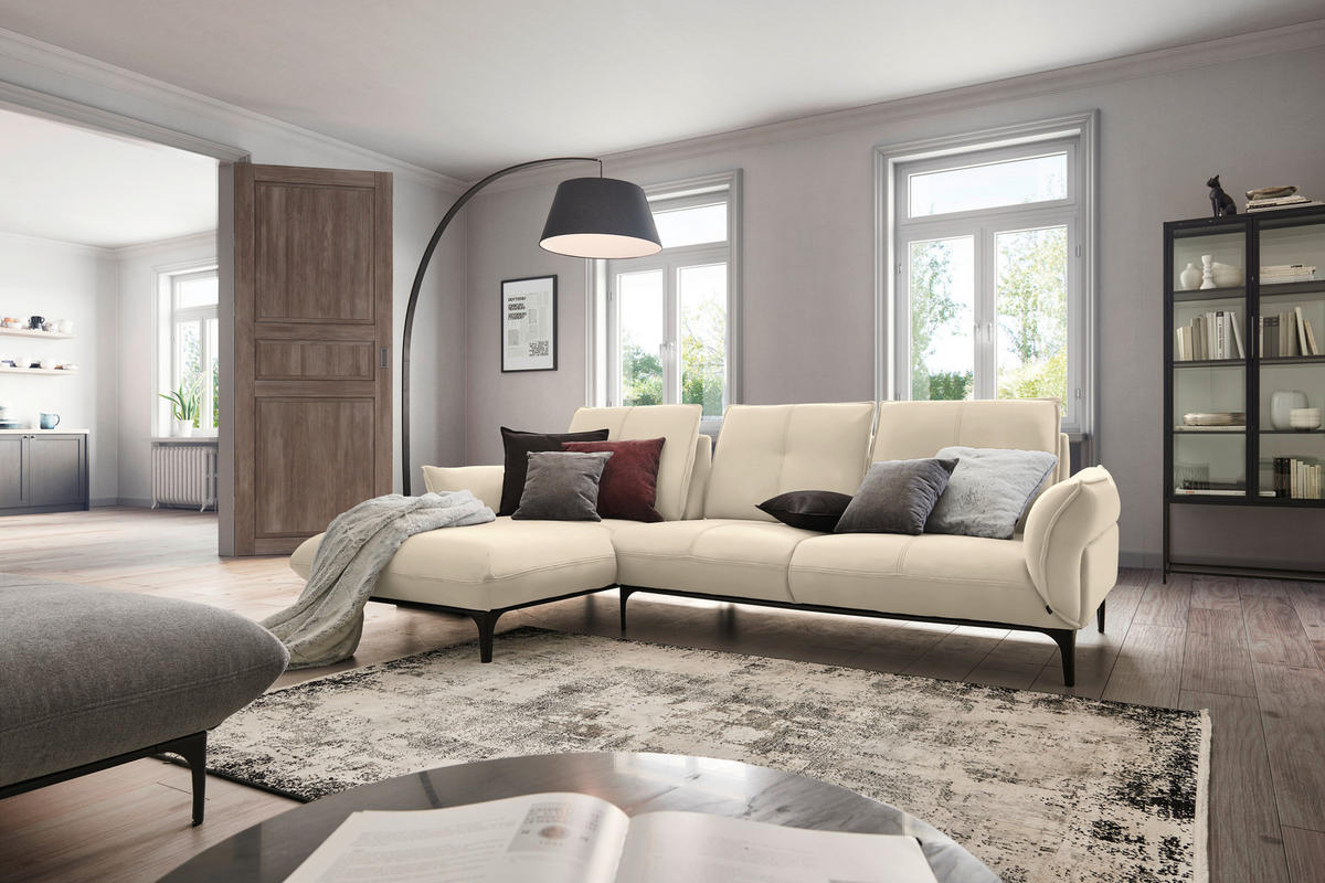 ECKSOFA in Echtleder Beige  182/277 cm  - Beige/Schwarz, Natur, Leder (182/277cm) - Valnatura