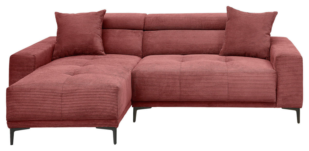 ECKSOFA Cord Koralle  - Koralle/Schwarz, Basics, Textil/Metall (183/250cm) - Livetastic
