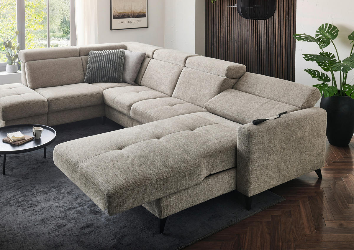 WOHNLANDSCHAFT Beldomo System Graubraun Flachgewebe  - Graubraun/Schwarz, KONVENTIONELL, Textil/Metall (215/333/174cm) - Beldomo System