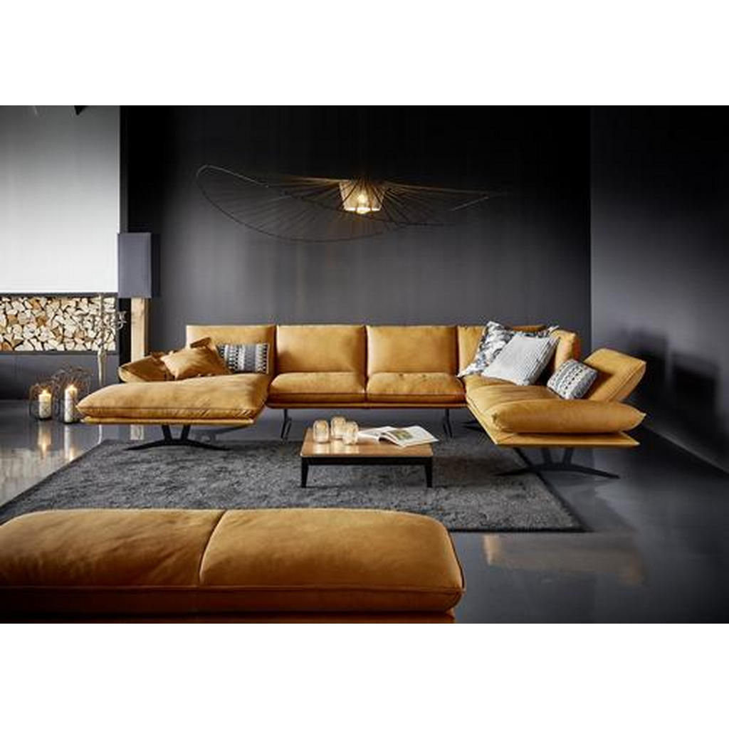 Thumbnail - Dieter Knoll Wohnlandschaft, Currygelb, Leder, Echtleder, Büffelleder, Anilinleder, Uni, U-Form, 359x217 cm, Goldenes M,...