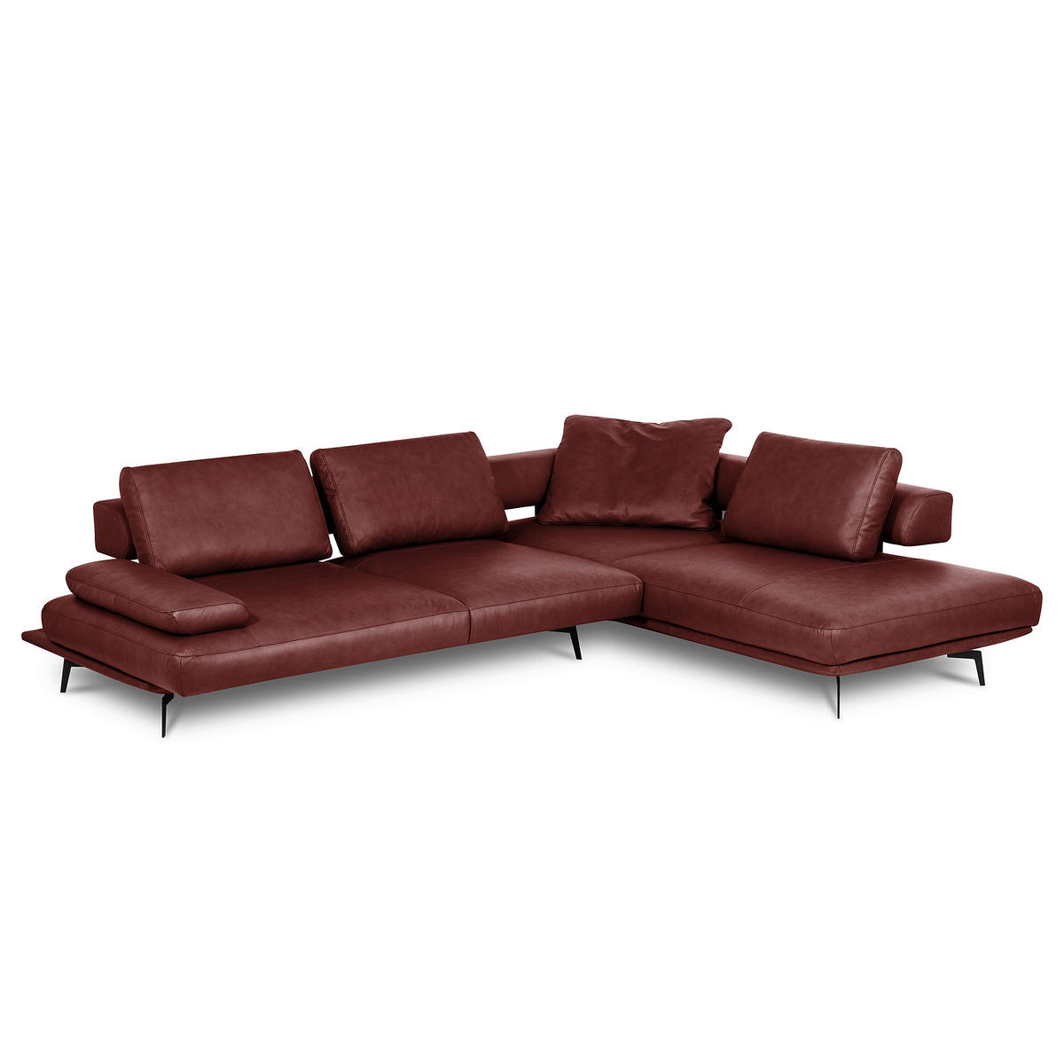 ECKSOFA Rot Echtleder  - Rot/Schwarz, Design, Leder/Metall (306/237cm) - Livetastic