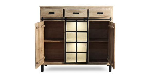 HIGHBOARD  148/135/42 cm 3 Schublade(n)  - Graubraun/Schwarz, LIFESTYLE, Glas/Holz (148/135/42cm) - Landscape