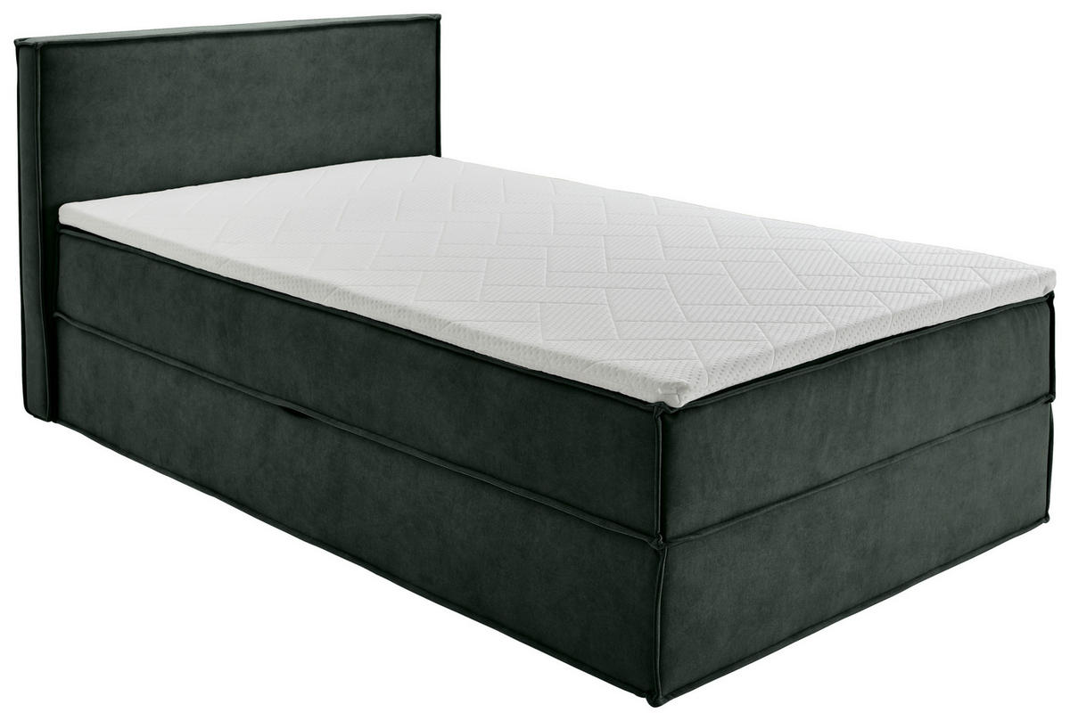 BOXBETT 120/200 cm,  in Waldgrün, Bettkasten, Topper, H3 = fest  - Waldgrün/Schwarz, Design, Kunststoff/Textil (120/200cm) - Chameo