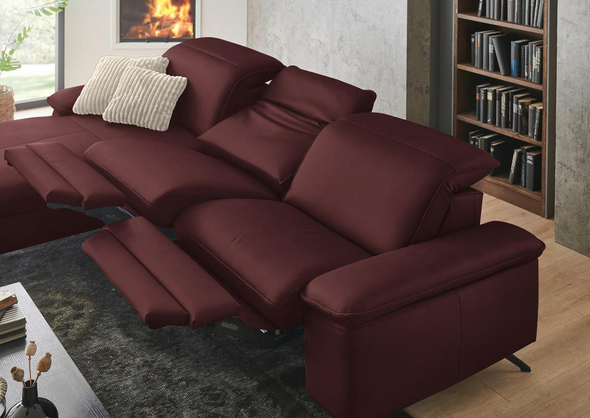 ECKSOFA  Echtleder Beere  - Beere/Schwarz, Design, Leder/Metall (169/307cm) - Beldomo Premium