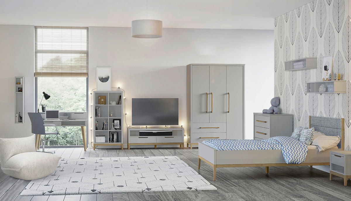 KLEIDERSCHRANK 3-türig Eiche massiv Grau  - Grau, LIFESTYLE, Holz/Holzwerkstoff (135/206/55cm) - Stylife