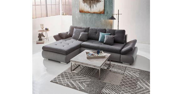 ECKSOFA in Webstoff Hellgrau, Grau 302/187 cm - Chromfarben/Dunkelgrau, Design, Kunststoff/Textil (302/187cm) - Carryhome