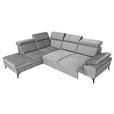 ECKSOFA Greige Flachgewebe Rücken echt, Kopfteilverstellung, Sitzvorzug  - Greige/Schwarz, MODERN, Textil/Metall (210/258cm) - Landscape