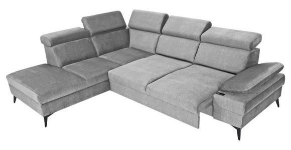 ECKSOFA Greige Flachgewebe Rücken echt, Kopfteilverstellung, Sitzvorzug  - Greige/Schwarz, MODERN, Textil/Metall (210/258cm) - Landscape