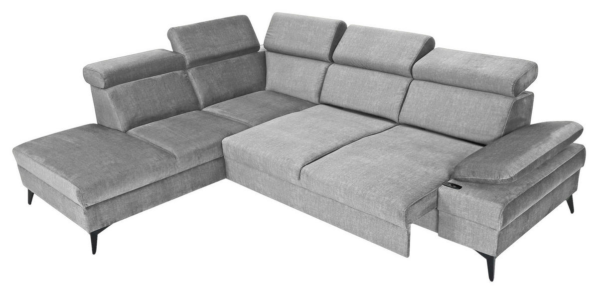ECKSOFA Greige Flachgewebe Rücken echt, Kopfteilverstellung, Sitzvorzug  - Greige/Schwarz, MODERN, Textil/Metall (210/258cm) - Landscape