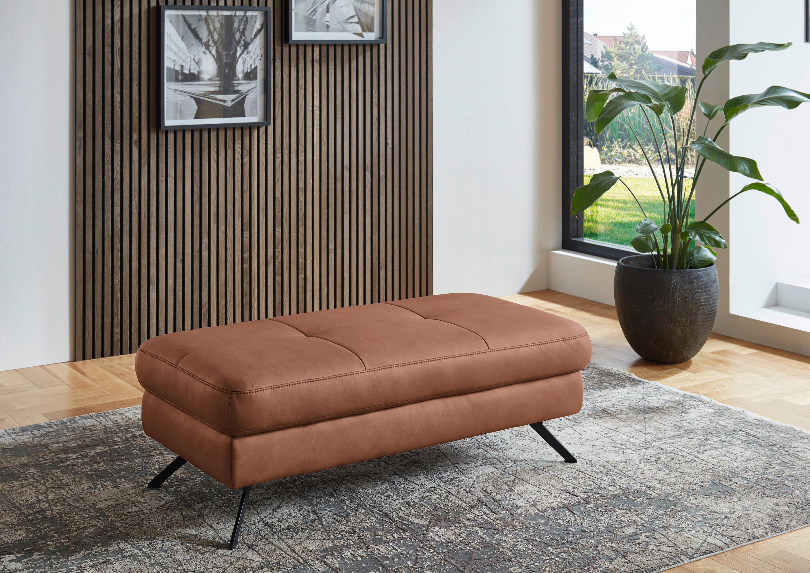 HOCKER in Textil Braun  - Schwarz/Braun, Design, Textil/Metall (130/47/65cm) - Beldomo System
