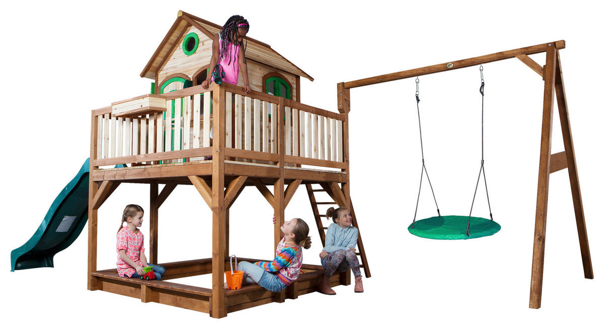SPIELTURM 613/291/277 cm  - Braun/Grün, Konventionell, Holz (613/291/277cm)