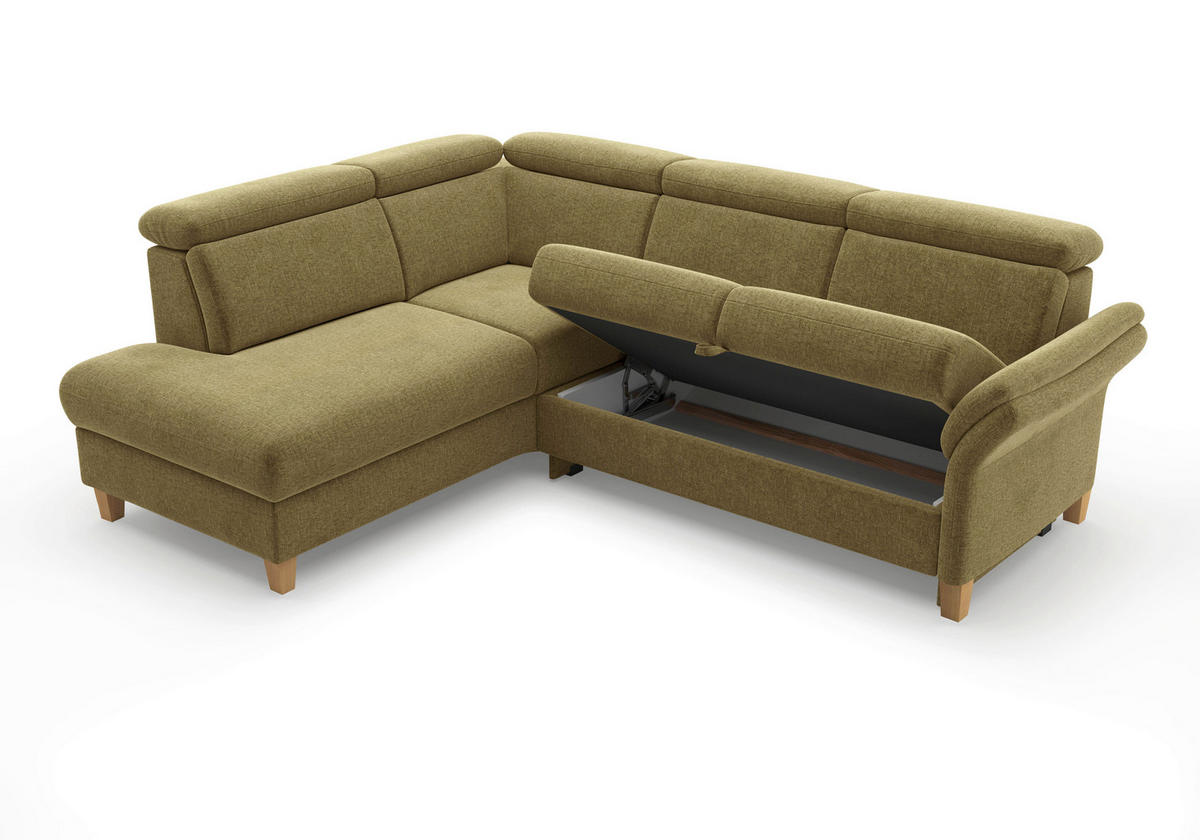 ECKSOFA GLENDALE E Olivgrün Flachgewebe  - Eichefarben/Olivgrün, KONVENTIONELL, Holz/Textil (193/247cm) - Sit & More