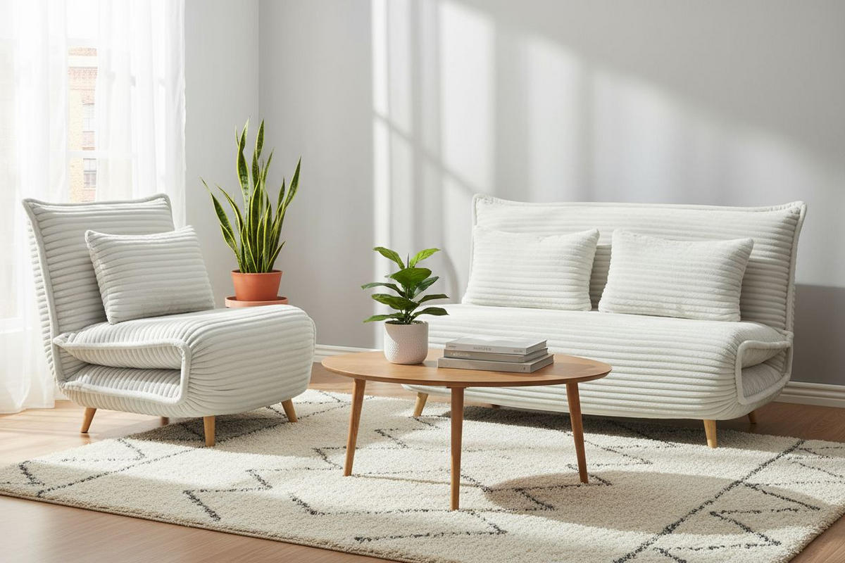 SCHLAFSESSEL Cord Weiß    - Walnussfarben/Weiß, MODERN, Holz/Textil (76/85/83cm) - Livetastic