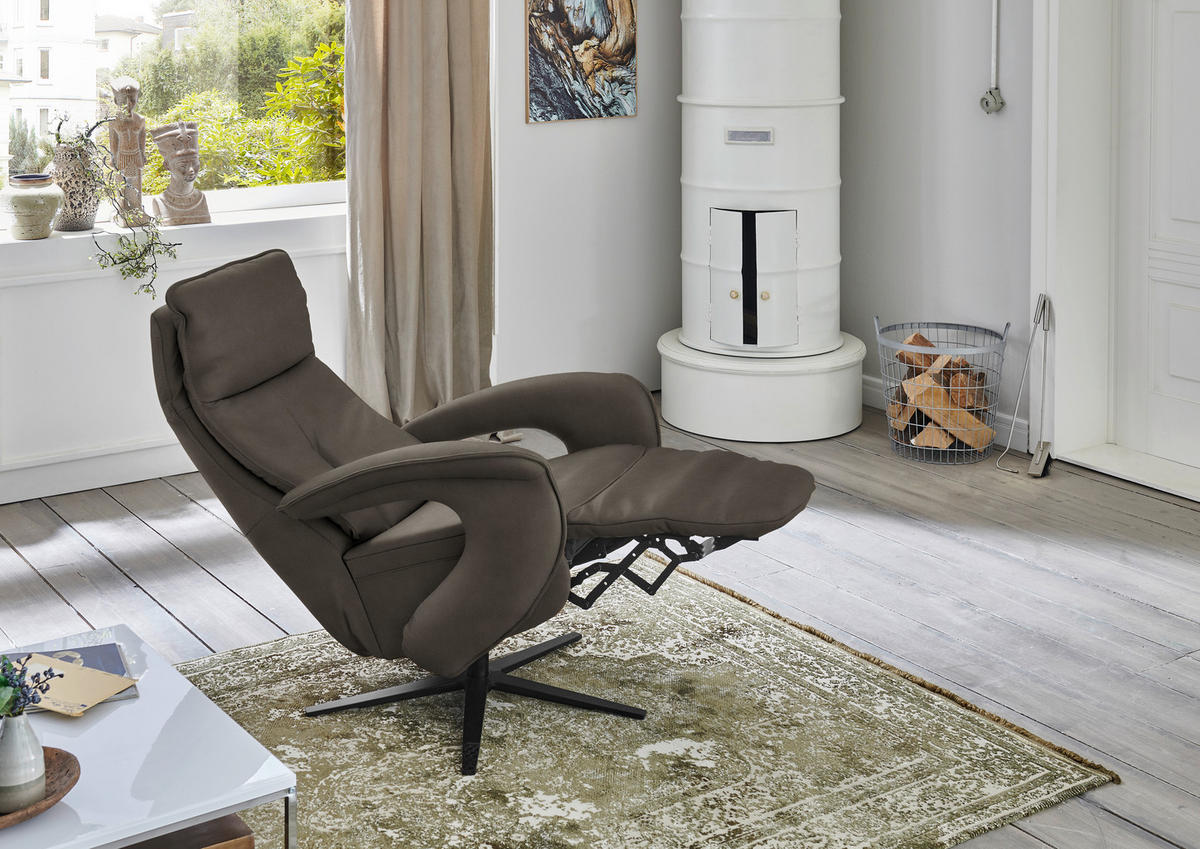 RELAXSESSEL in Leder Graubraun  - Graubraun/Schwarz, Design, Leder/Metall (77/119/87cm) - Valdera