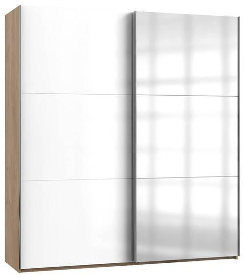 SCHWEBETÜRENSCHRANK 200/216/65 cm 2-türig Eichefarben, Weiß Hochglanz  - Chromfarben/Weiß Hochglanz, MODERN, Holzwerkstoff/Metall (200/216/65cm) - MID.YOU