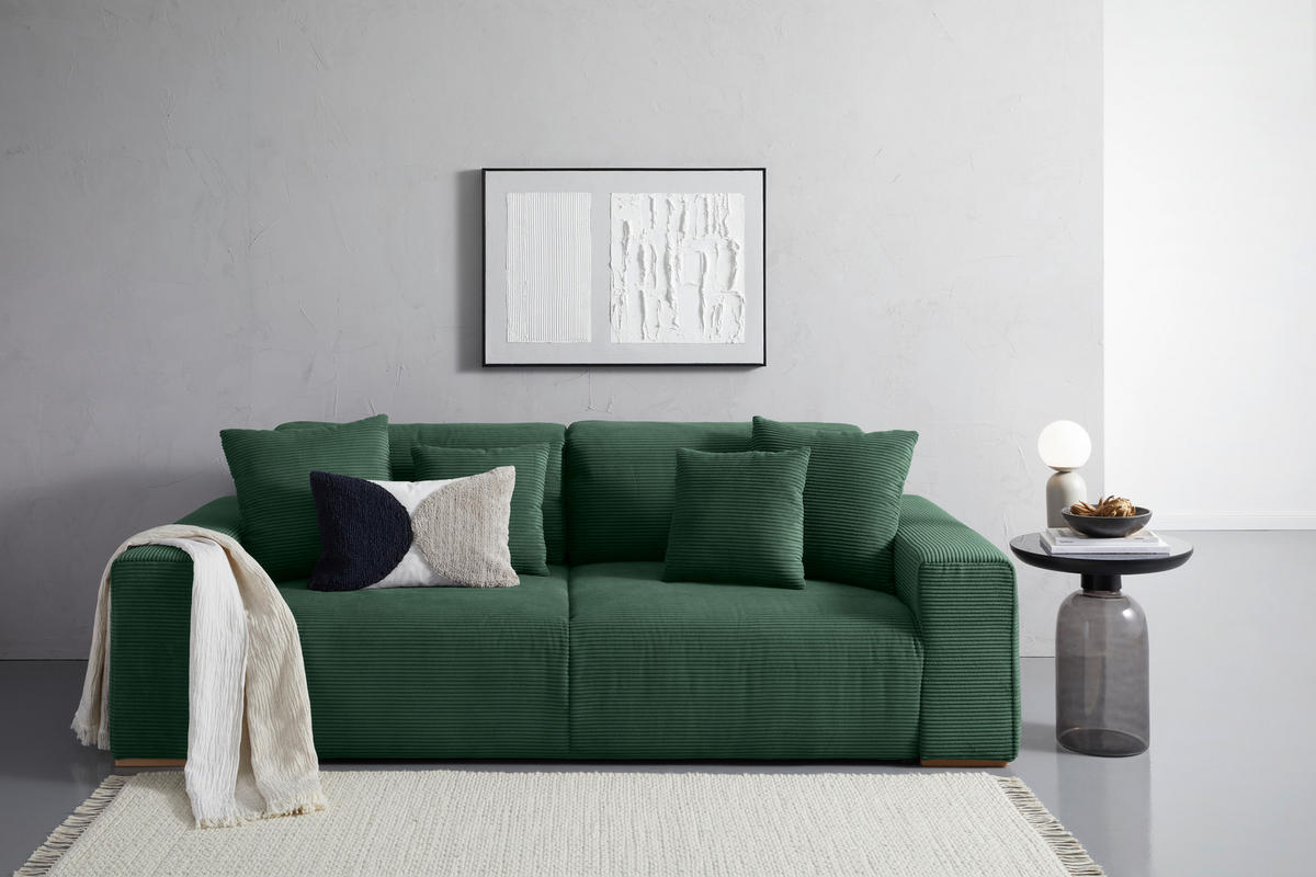 SCHLAFSOFA in Cord Grün  - Buchefarben/Schwarz, Konventionell, Holz/Kunststoff (255/86/123cm) - Livetastic