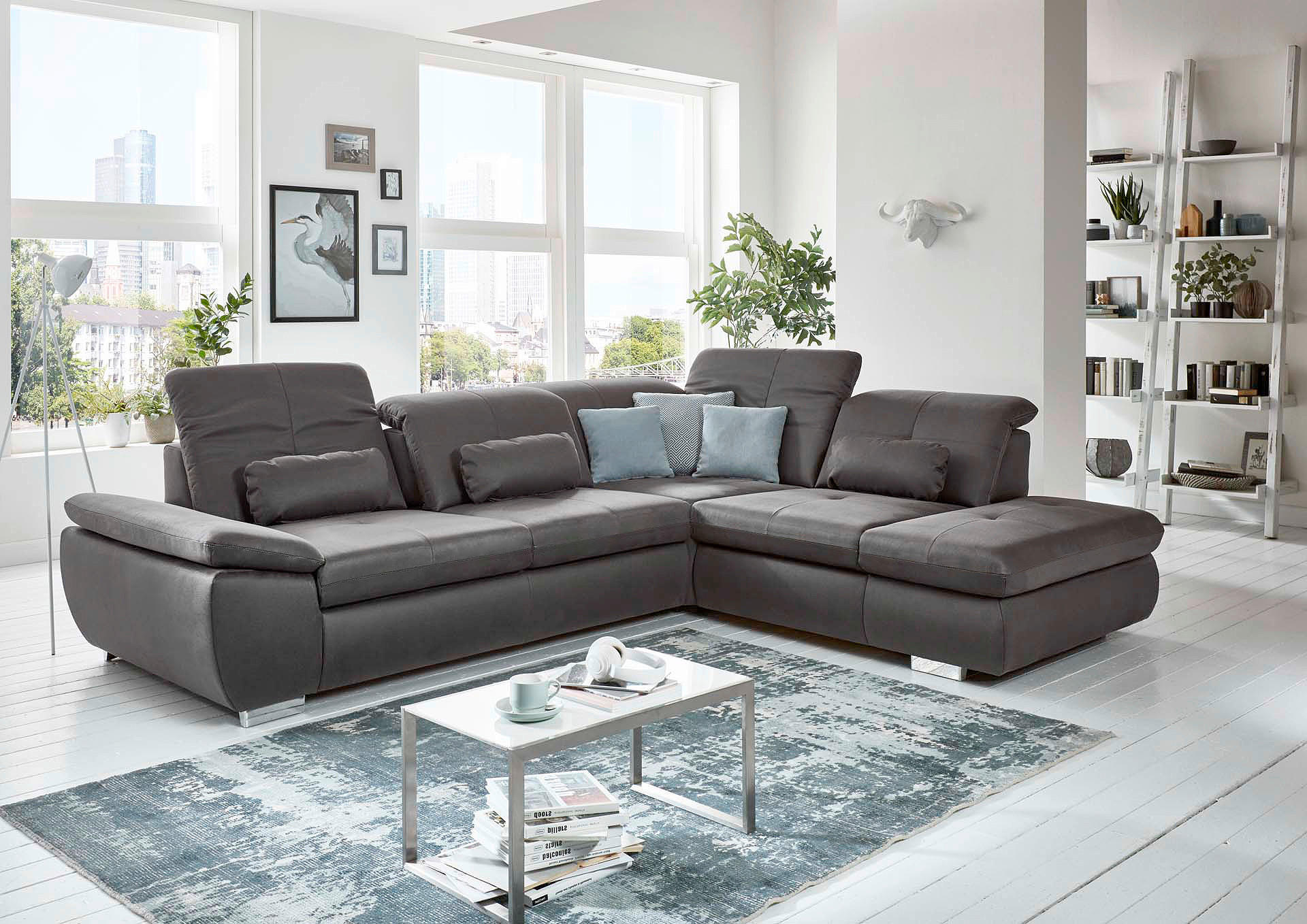 ECKSOFA Dunkelgrau Mikrofaser  - Chromfarben/Dunkelgrau, Design, Textil/Metall (318/260cm) - Beldomo Speed