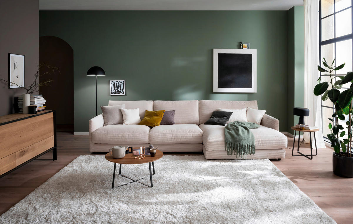 ECKSOFA Cord Beige  - Beige/Schwarz, Design, Kunststoff/Textil (322/170cm) - Schöner Wohnen