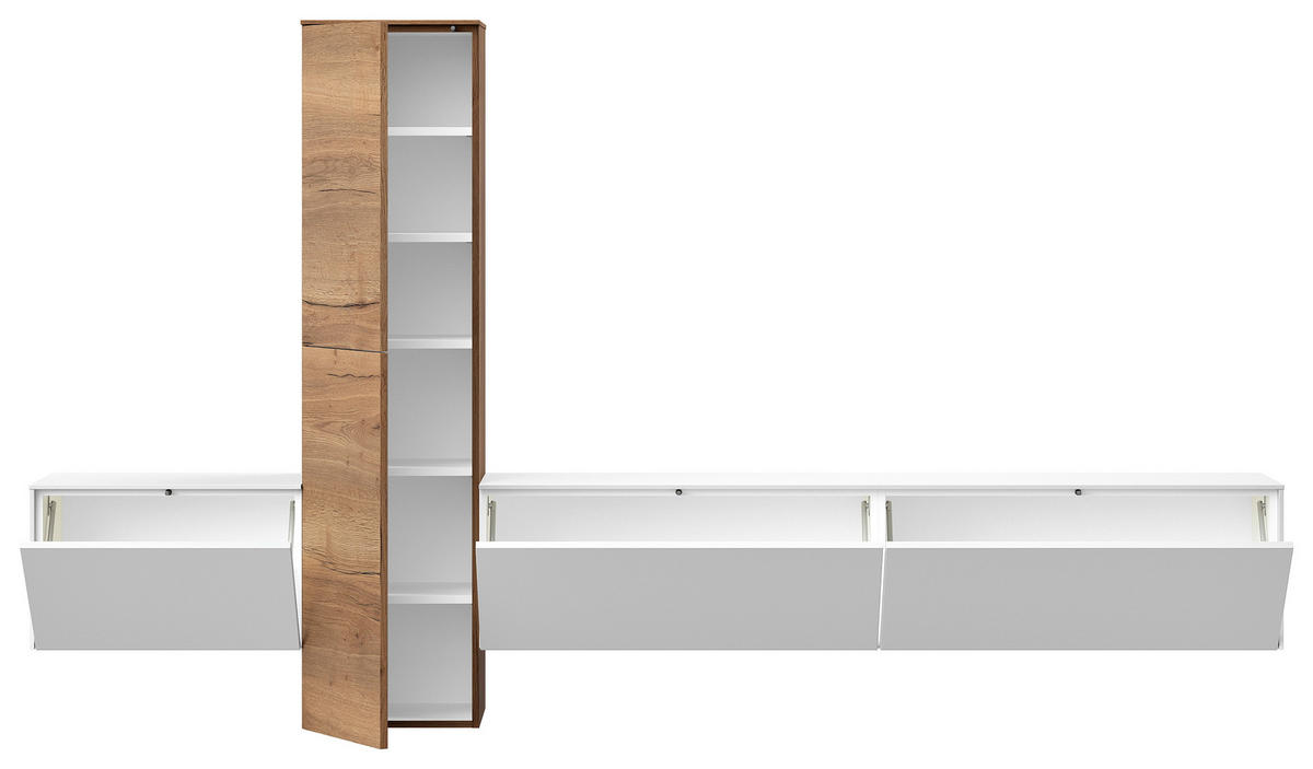 WOHNWAND  in Weiß, Eichefarben  282/160/37 cm  - Eichefarben/Weiß, Design, Holzwerkstoff (282/160/37cm) - Celina Home