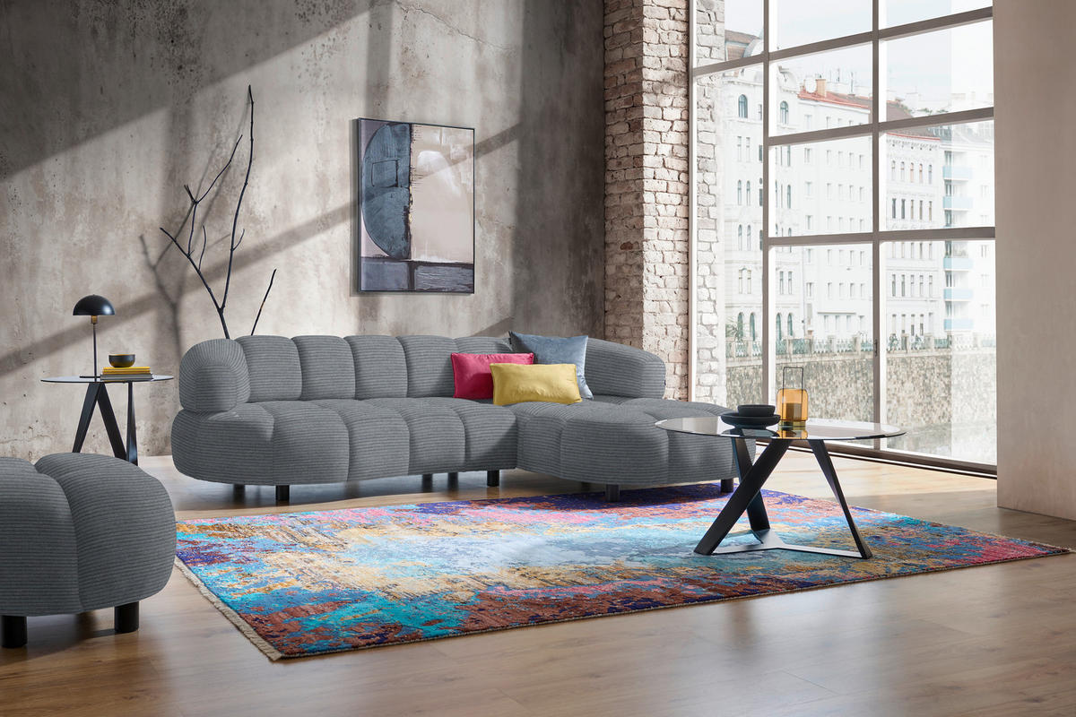 ECKSOFA in Cord, Velours Dunkelgrau  - Dunkelgrau/Schwarz, Design, Holz/Textil (284/183cm) - Welnova