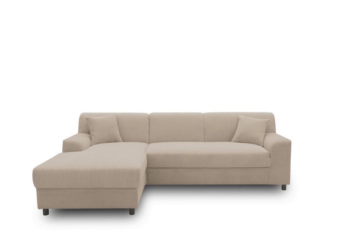 ECKSCHLAFSOFA  CAPRI 2 Taupe Cord  - Taupe/Schwarz, Basics, Kunststoff/Textil (146/241cm) - MID.YOU
