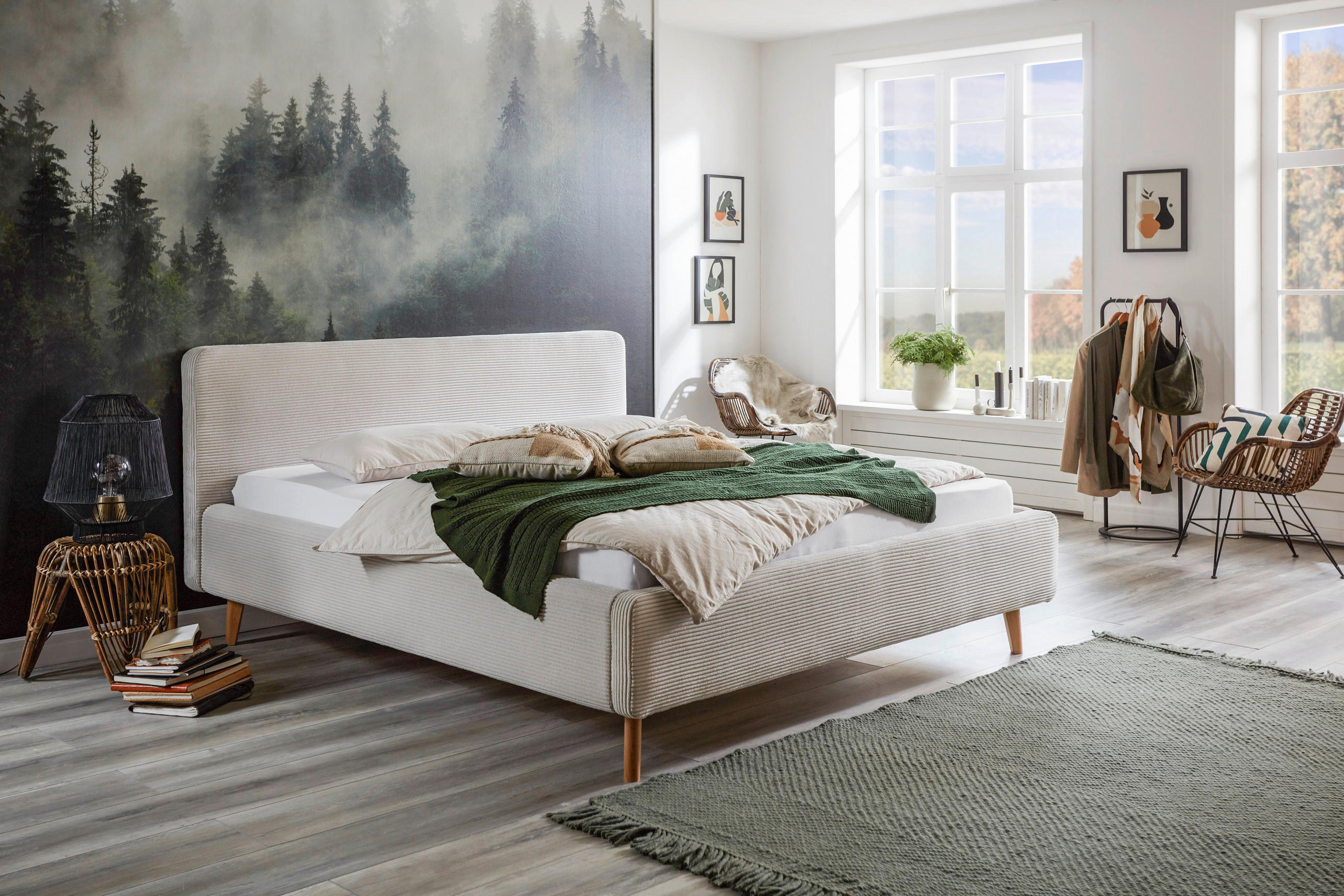 Thumbnail - Xora Polsterbett, Beige, Textil, Birke, Buche,Eiche, massiv, H2 + H3, Höhe ca. 20 cm, 180x200 cm, Reach, Goldenes M, Här...