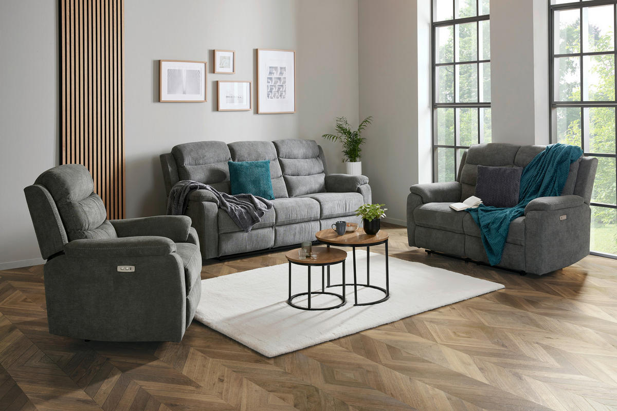 3-SITZER-SOFA Webstoff Grau  - Schwarz/Grau, KONVENTIONELL, Kunststoff/Textil (208/102/93cm) - P & B